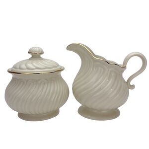 Lenox House Warming Collection Sugar Bowl With Lid and Creamer Set Ivory…